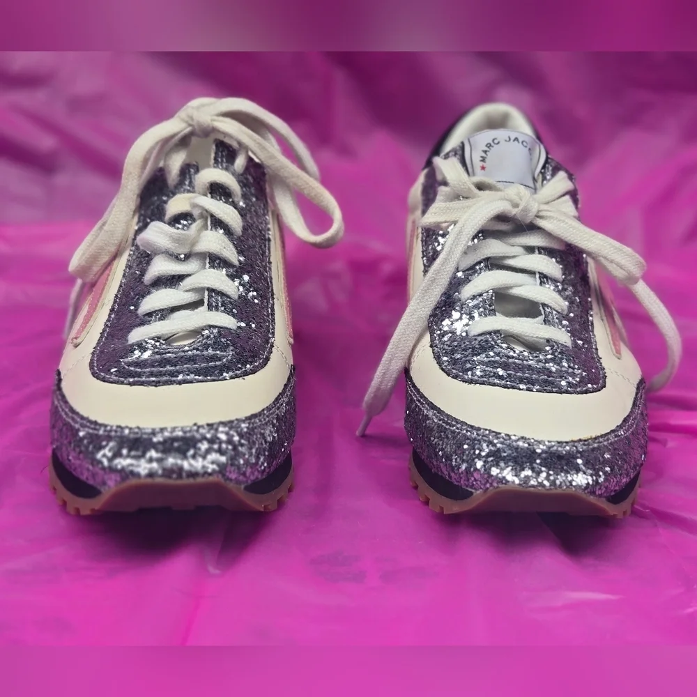 Marc Jacobs Women's Sneakers with Pink and Silver Glitter - Picture 3 of 8